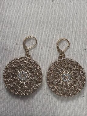 Delicate Gold Filigree Drop Earrings with Crystal Cluster
